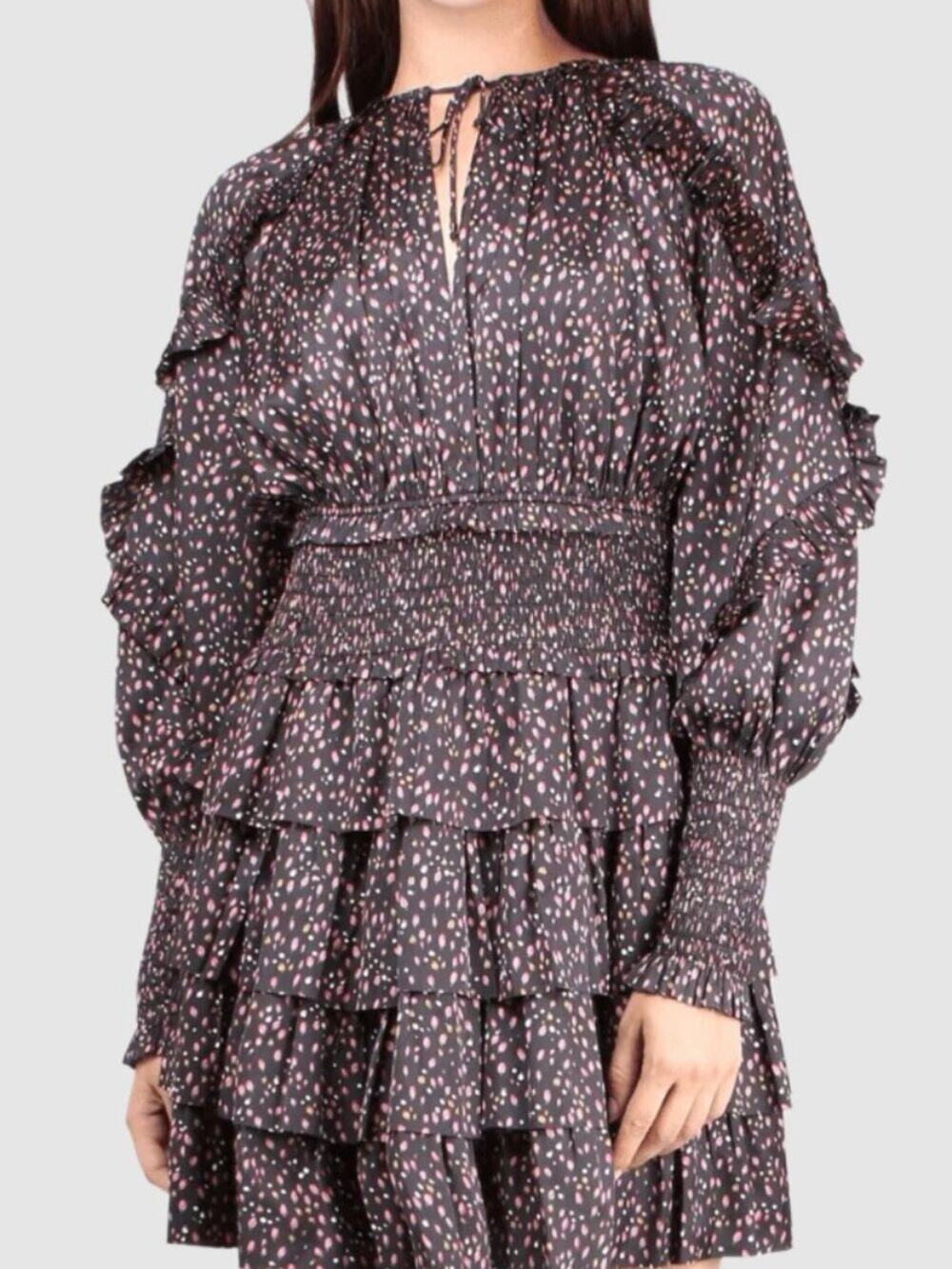 Ulla Johnson Soraya Dress NWT Size 2 Noir Floral Smocked Boho Mini Ruffle